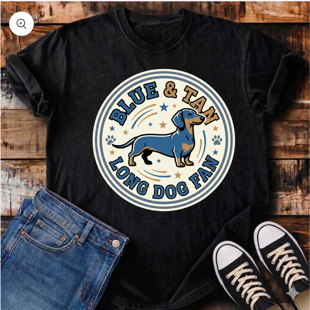 Blue and Tan Long Dog Fan T-Shirt