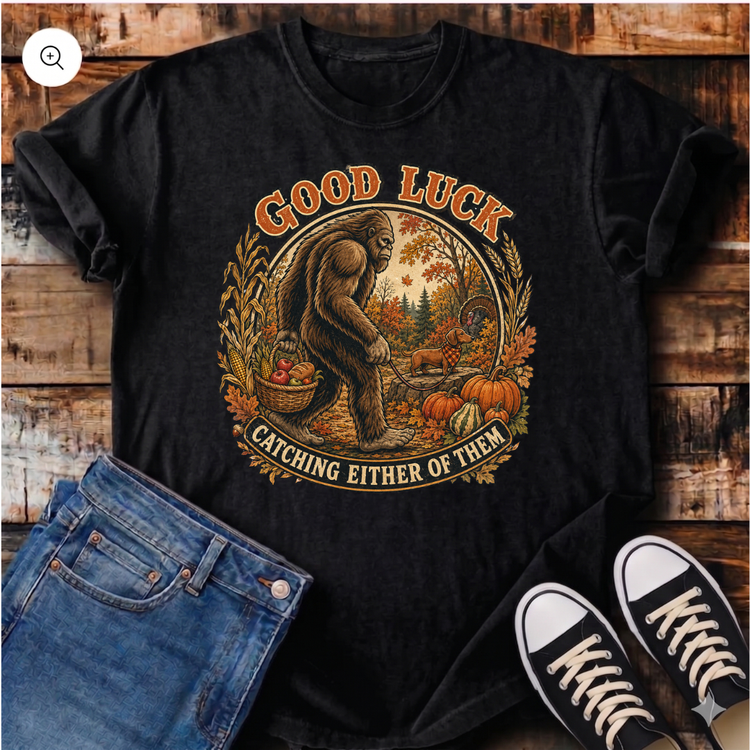Bigfoot and Thanksgiving Dachshund T-Shirt