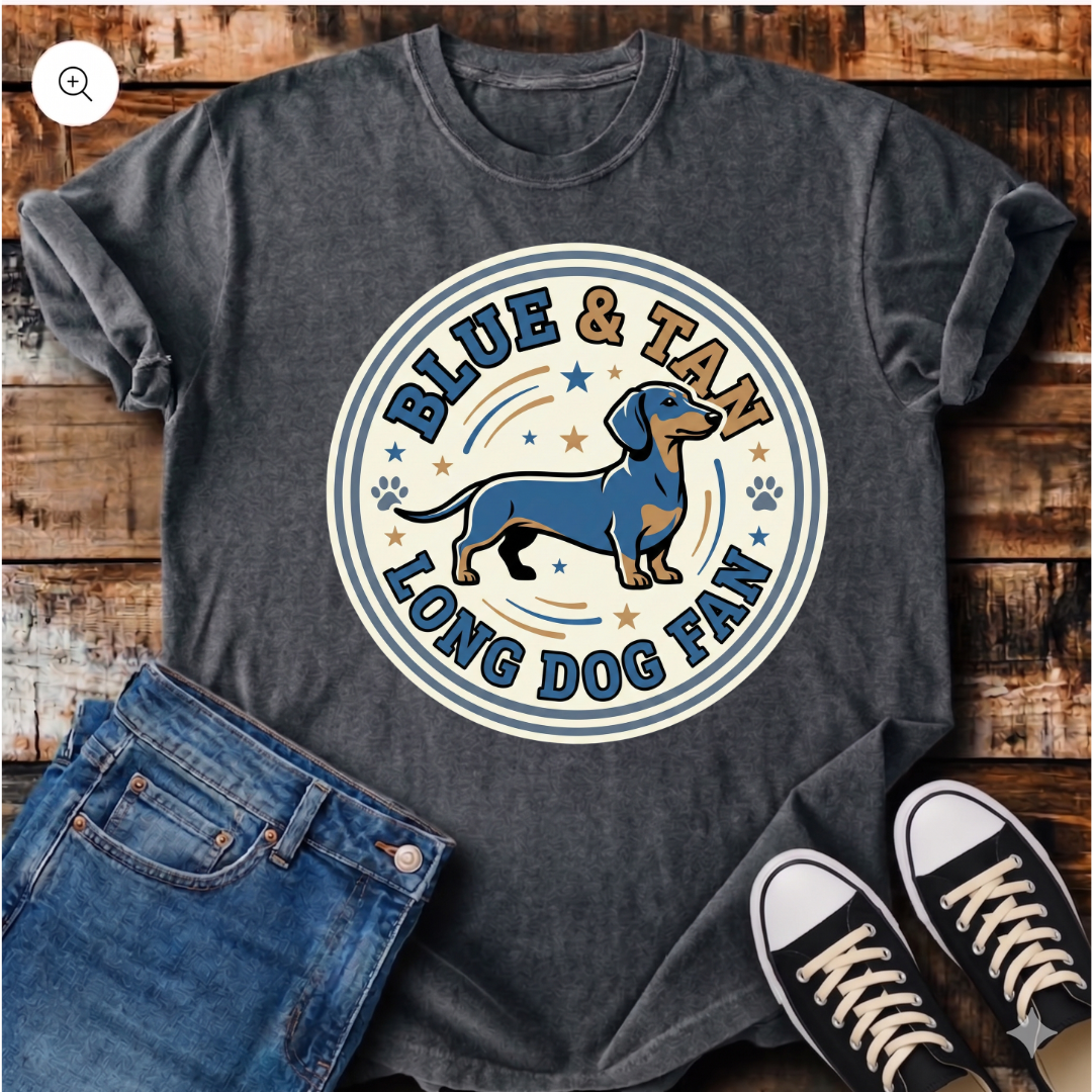 Blue and Tan Long Dog Fan T-Shirt