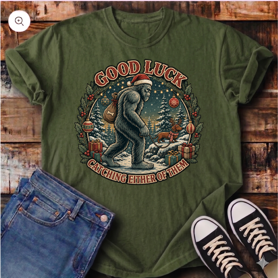Bigfoot and Christmas Dachshund T-Shirt
