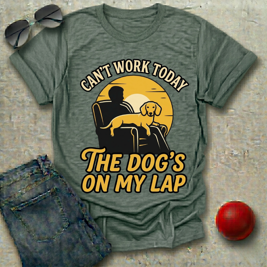 Can't Work, The Dog's On My Lap (Male) T-Shirt