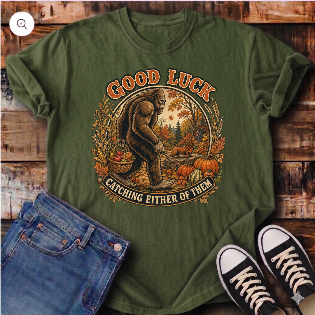 Bigfoot and Thanksgiving Dachshund T-Shirt