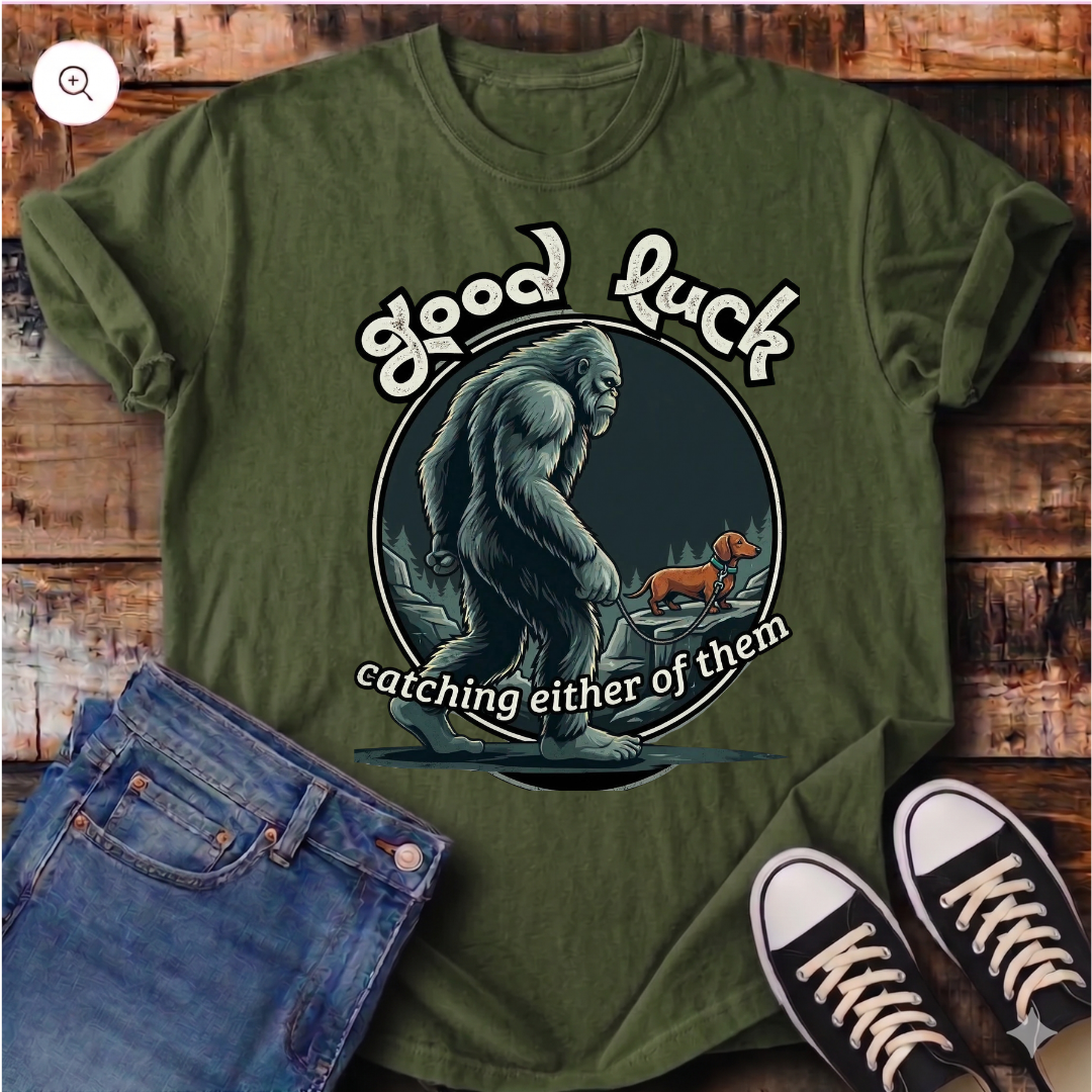 Bigfoot Walking Dachshund T-Shirt