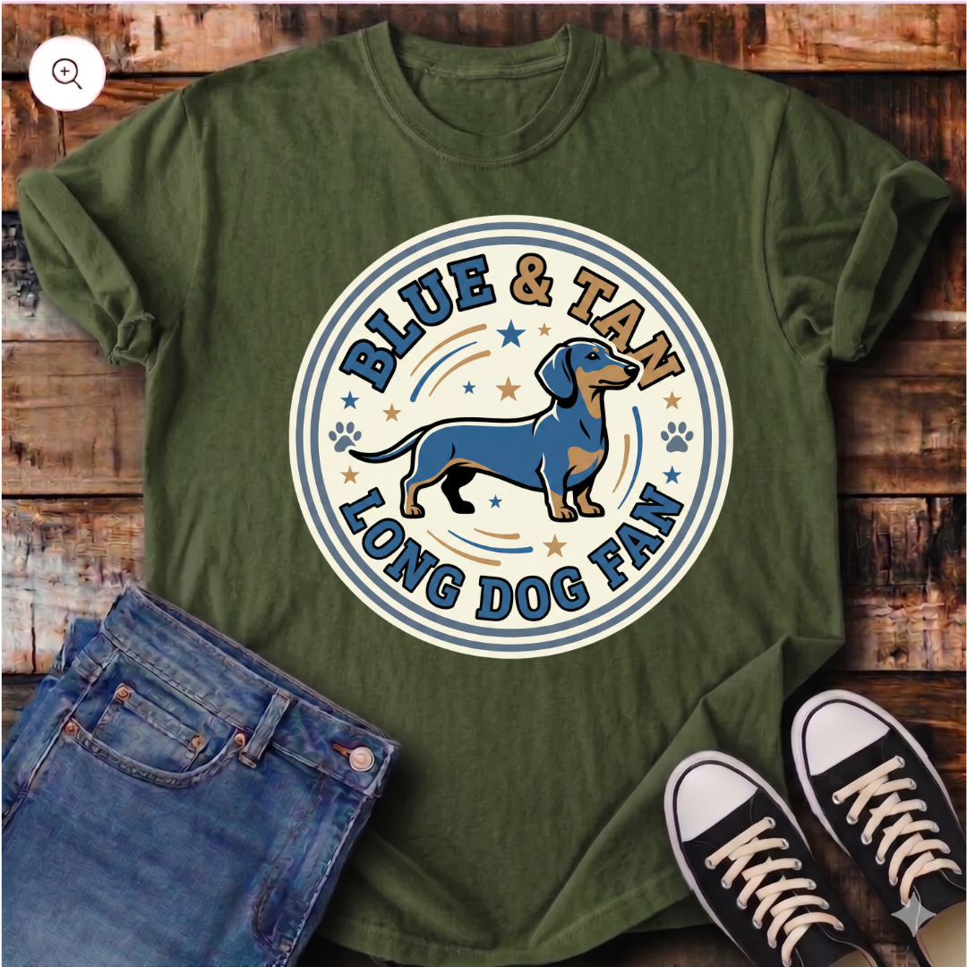 Blue and Tan Long Dog Fan T-Shirt