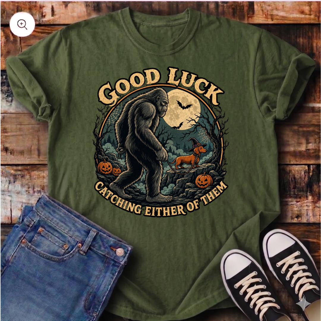 Bigfoot Walking Halloween Dachshund T-Shirt