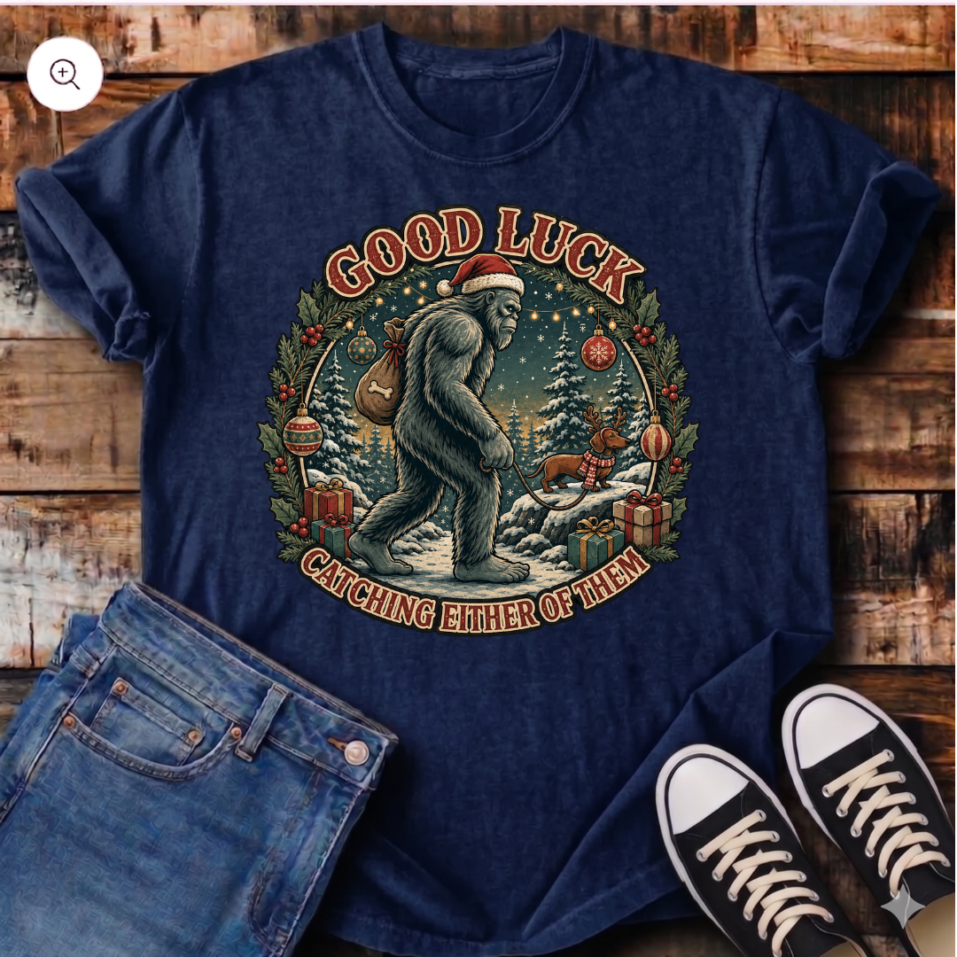 Bigfoot and Christmas Dachshund T-Shirt