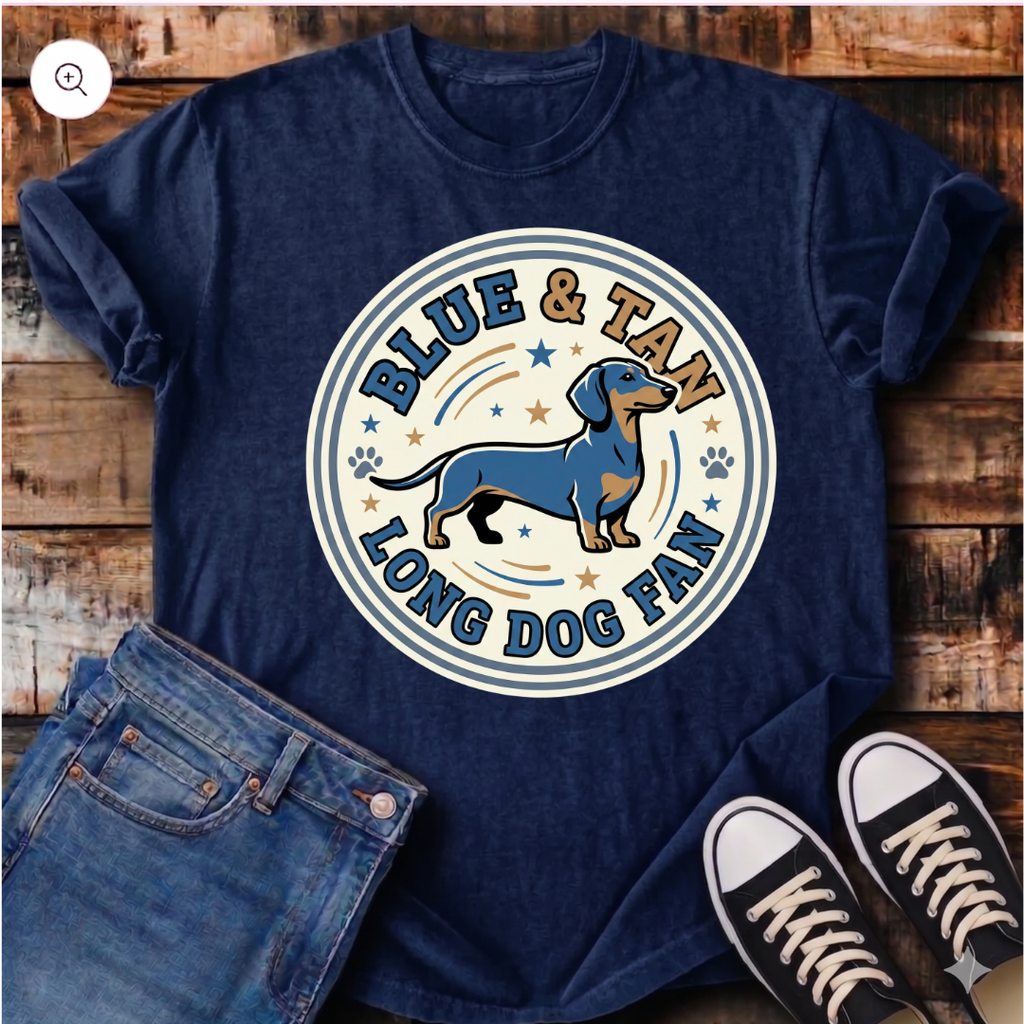 Blue and Tan Long Dog Fan T-Shirt