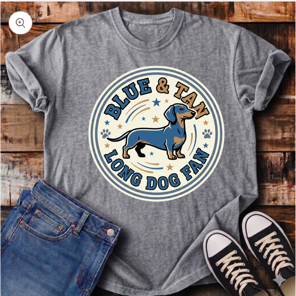 Blue and Tan Long Dog Fan T-Shirt