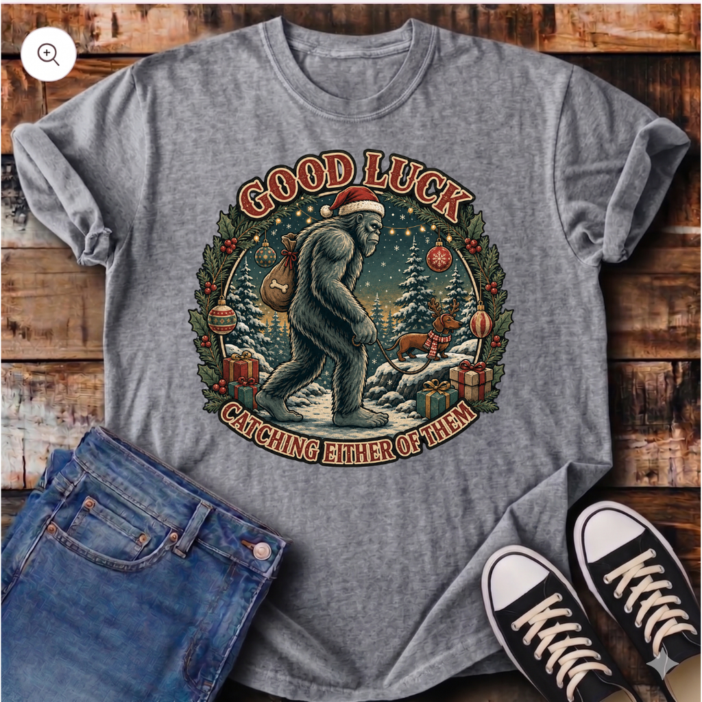 Bigfoot and Christmas Dachshund T-Shirt
