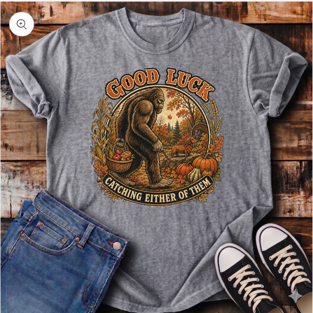 Bigfoot and Thanksgiving Dachshund T-Shirt